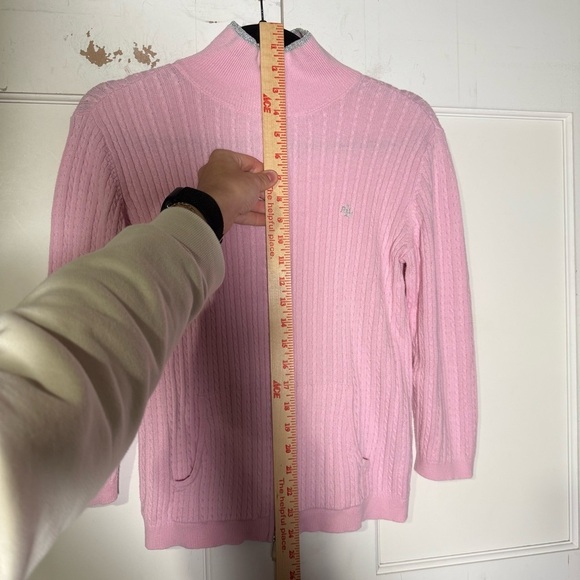 Ralph Lauren Full Zip Cable Knit Sweater Pink and Silver Size Small Mock Neck - Picture 3 of 11